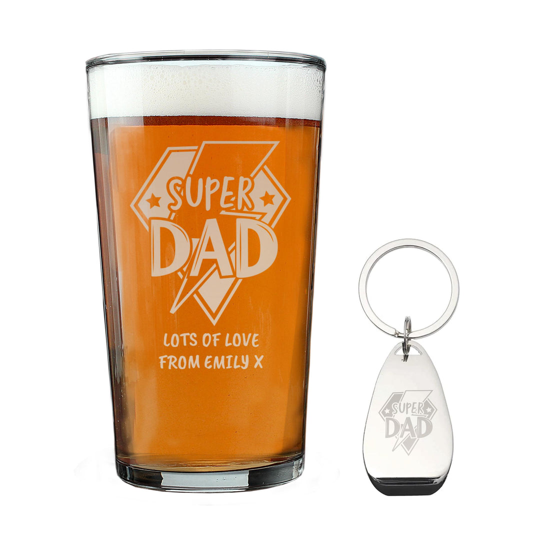 Personalised Super Dad Pint Glass &amp; Bottle Opener – alternative view