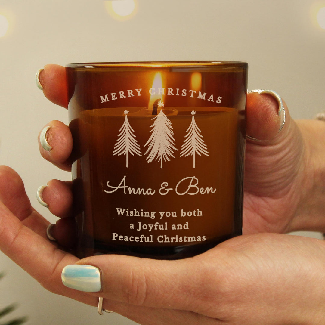 Personalised Christmas Tree Amber Glass Candle – alternative view
