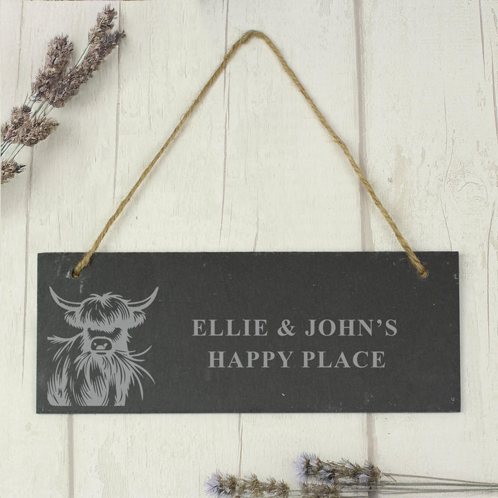 Personalised Highland Cow Slate Sign – alternative view