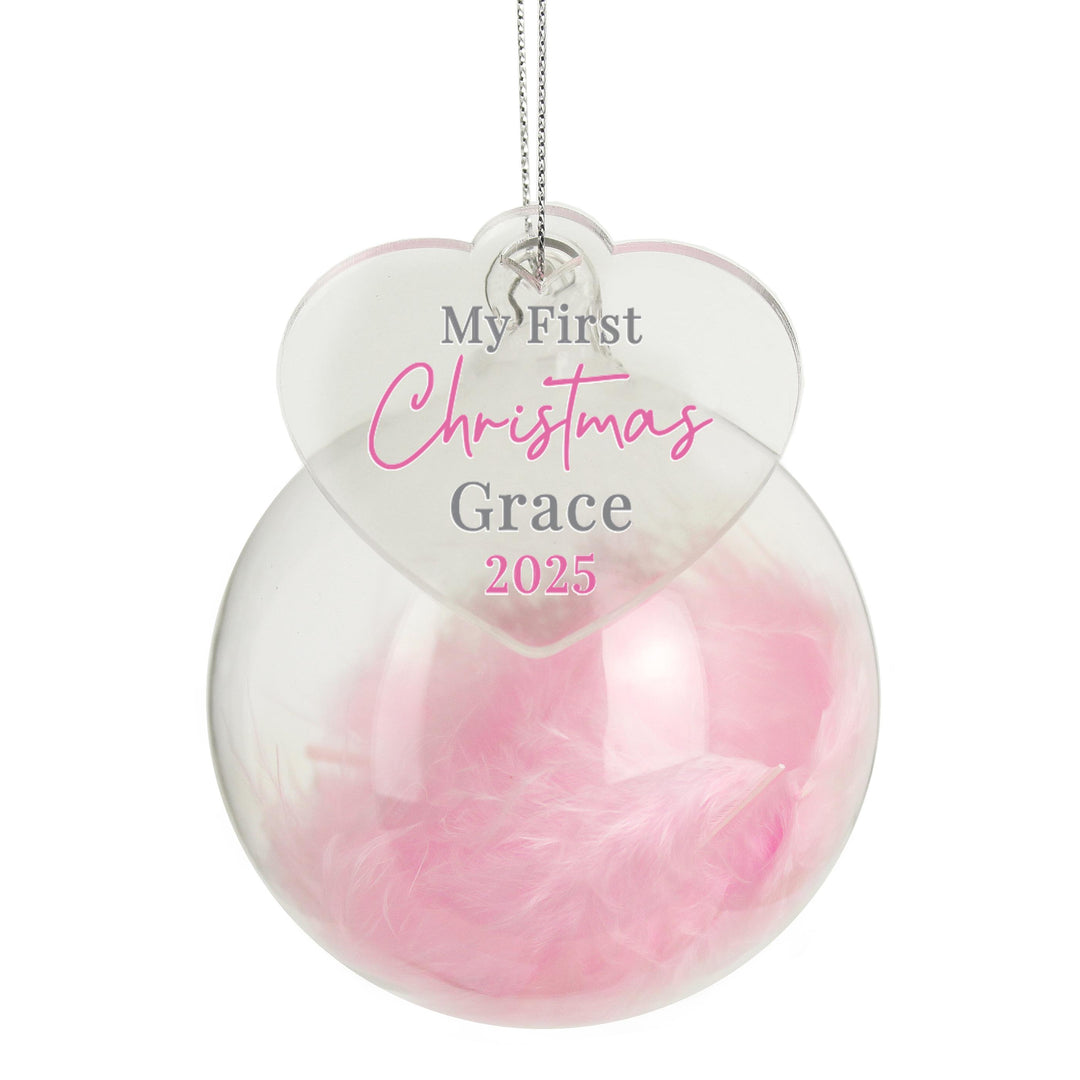 Personalised My 1st Christmas Pink Feather Bauble – alternative view