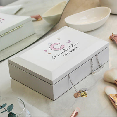 Personalised Butterfly Initial Wooden Jewellery Box