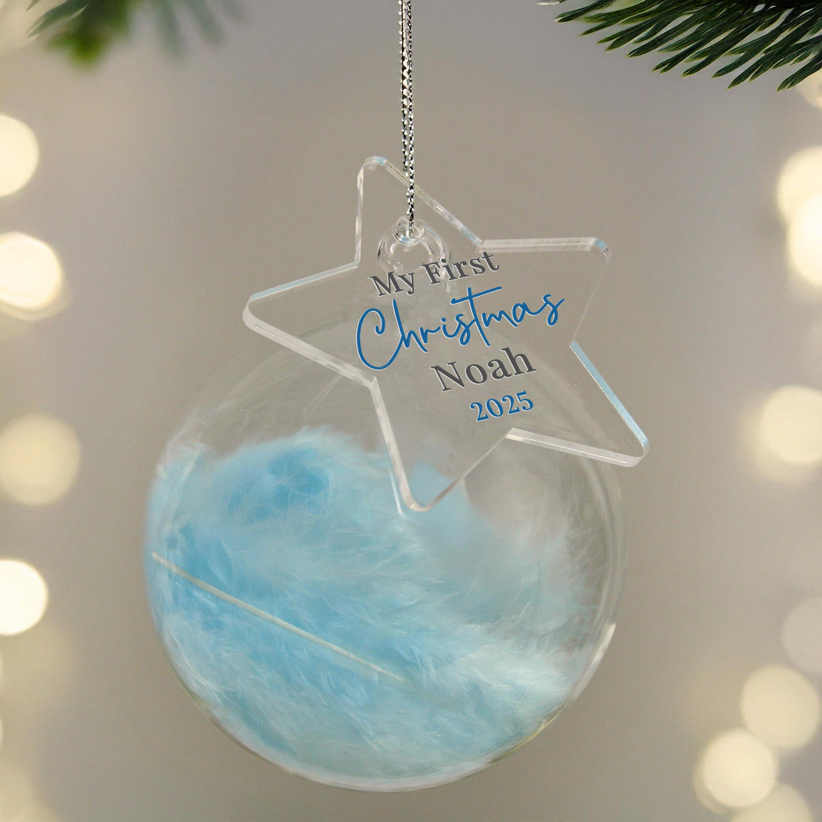Personalised My 1st Christmas Blue Feather Bauble – alternative view