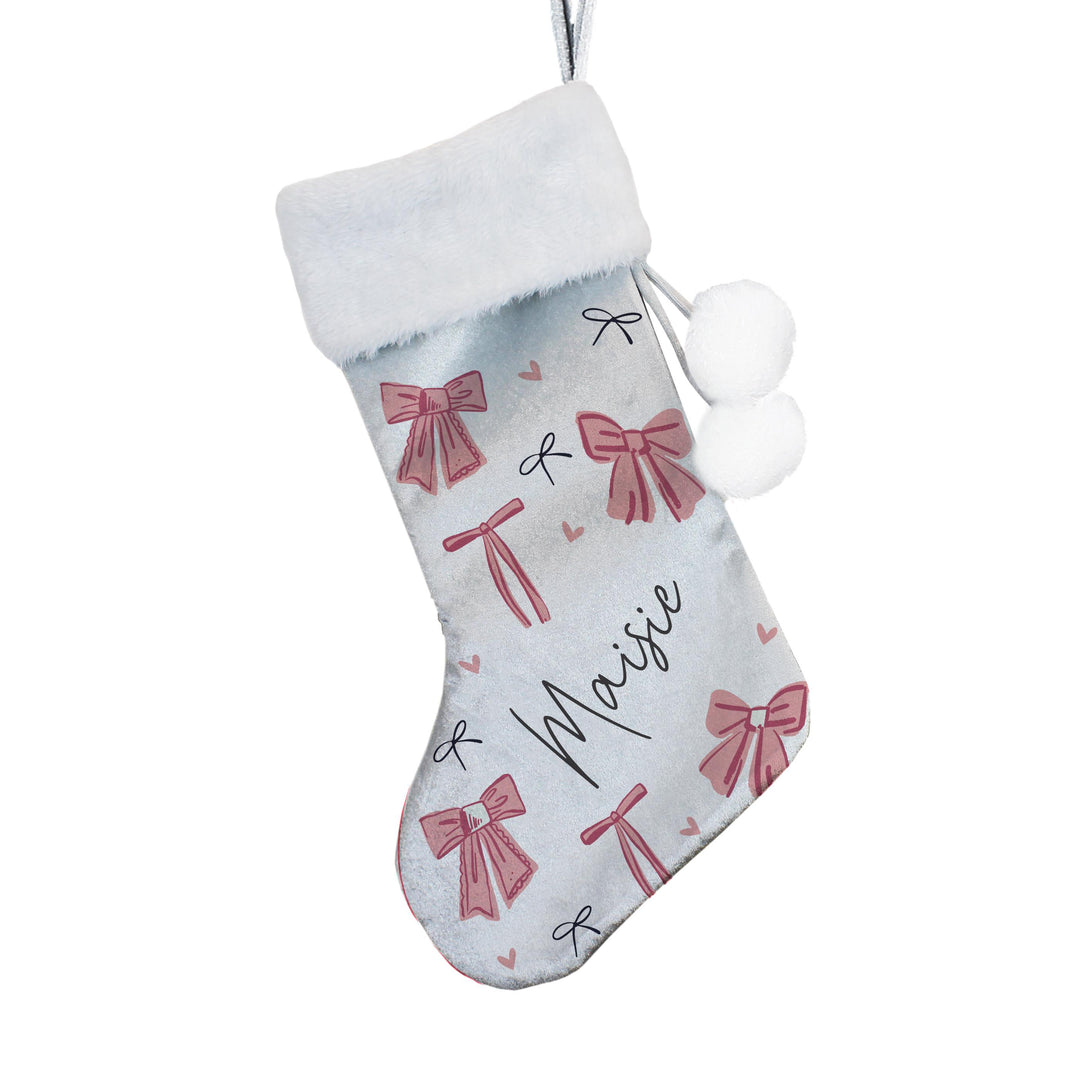 Personalised Pink Bow Christmas Stocking – alternative view