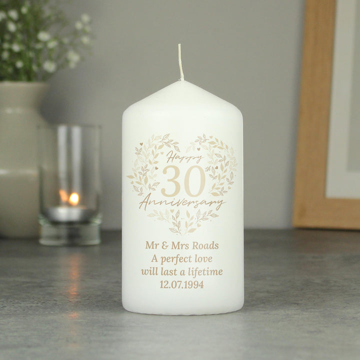 Personalised 30th Pearl Wedding Anniversary Pillar Candle – alternative view