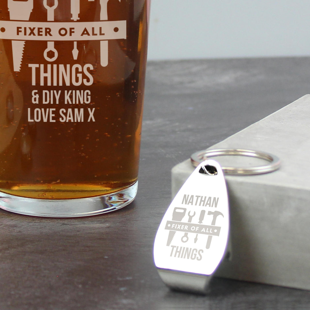 Personalised Fixer of All Things Pint Glass &amp; Bottle Opener – alternative view