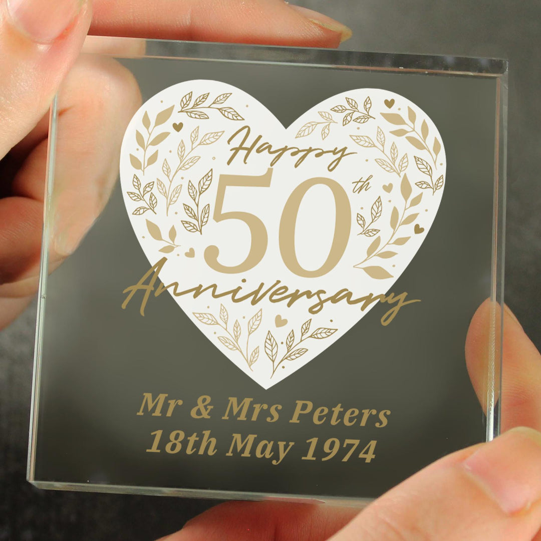 Personalised 50th Golden Wedding Anniversary Crystal Token – alternative view