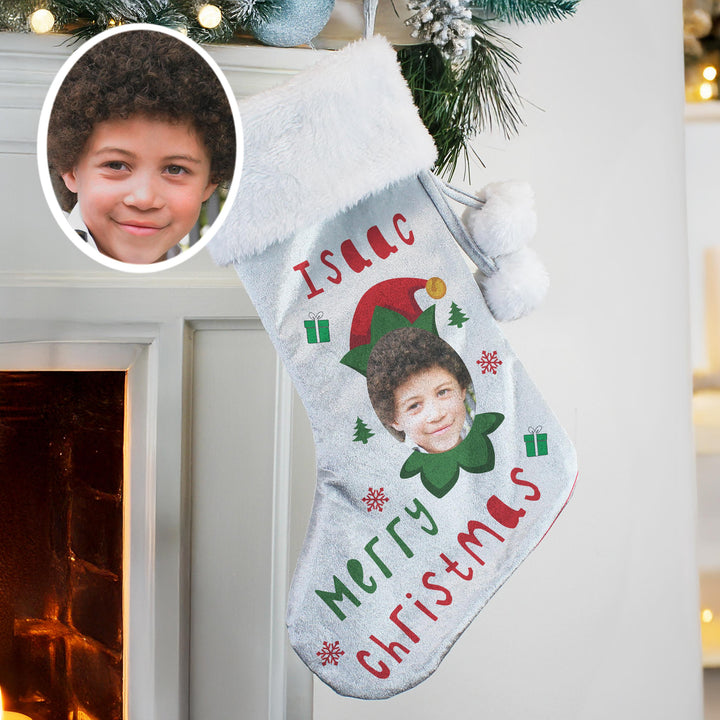 Personalised Photo Upload Elf Christmas Stocking