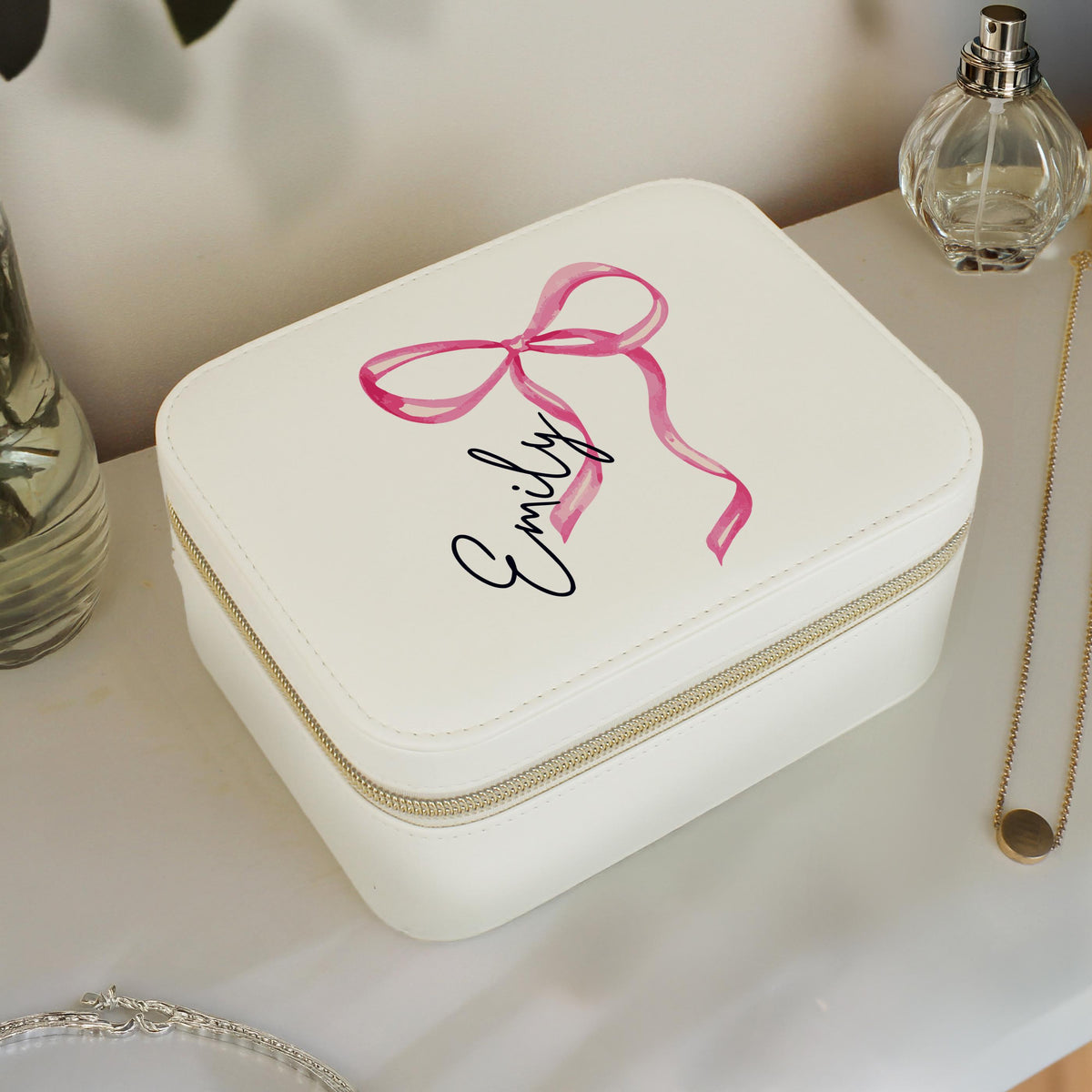 Personalised Bow Travel Jewellery Box