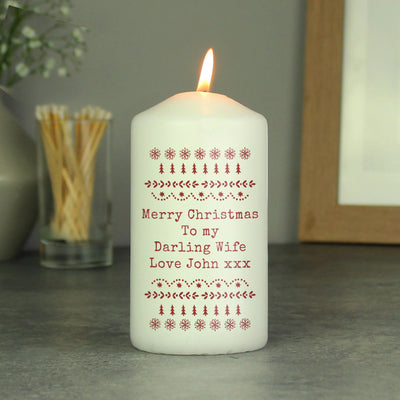 Personalised Christmas Fair Isle Pillar Candle