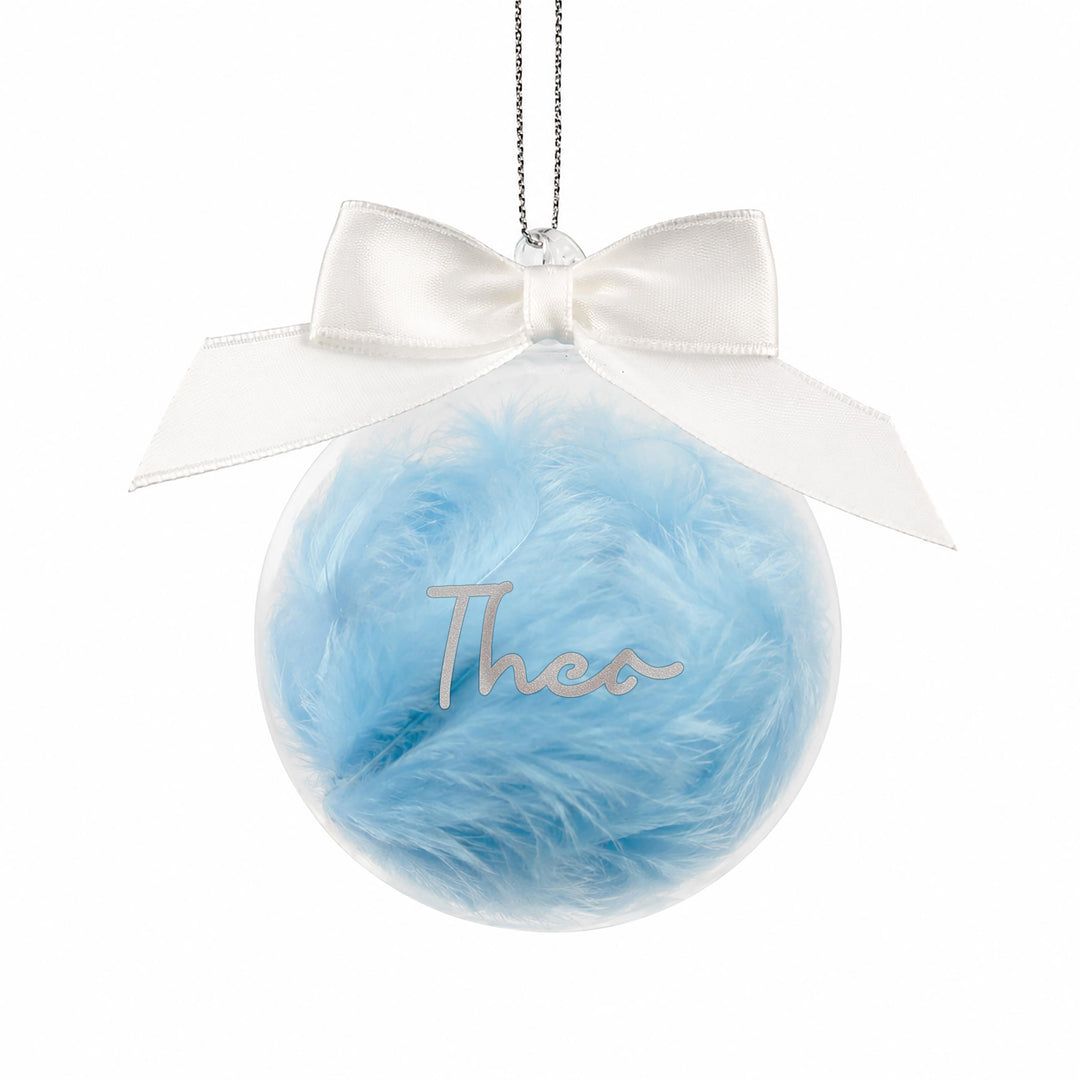 Personalised Glass Bauble with Blue Feather &amp; Ribbon, The Personal Shop, personalised gifts