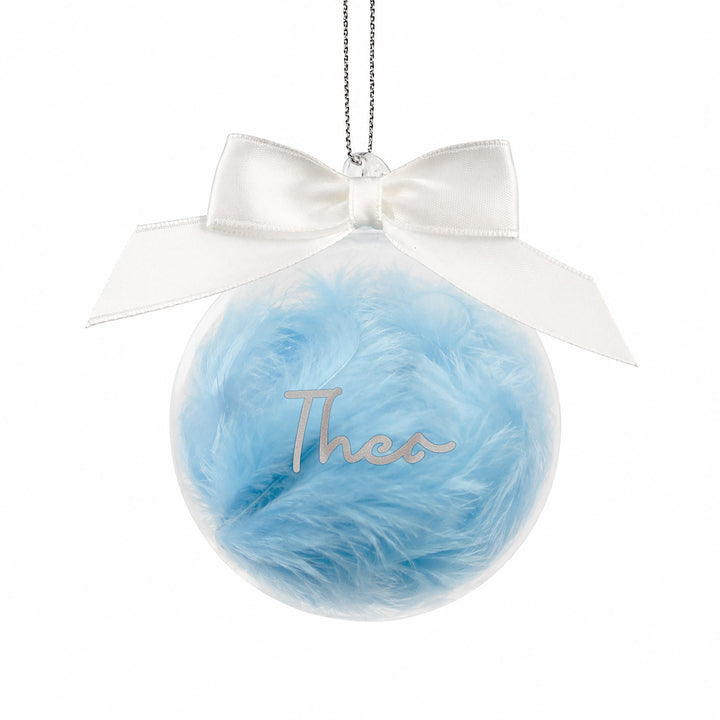Personalised Glass Bauble with Blue Feather &amp; Ribbon, The Personal Shop, personalised gifts