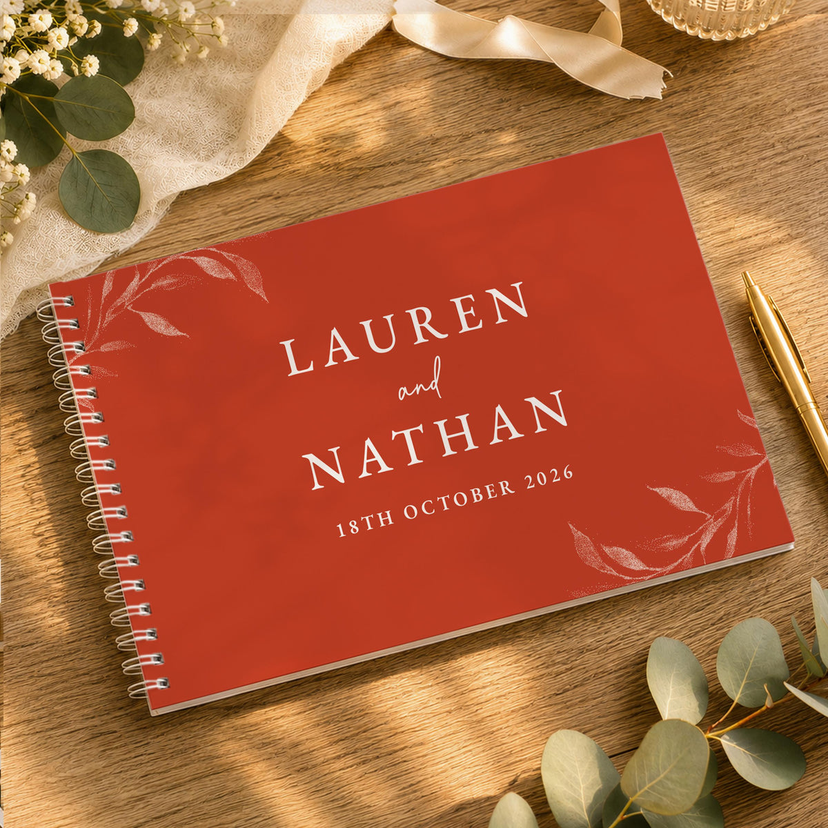 Personalised Botanical Burnt Orange Wedding Guest Book, The Personal Shop, personalised gifts