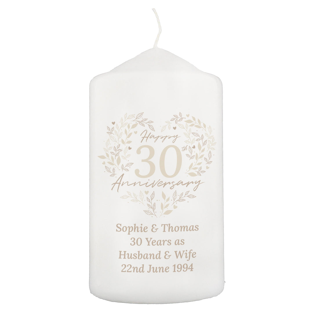 Personalised 30th Pearl Wedding Anniversary Pillar Candle – alternative view