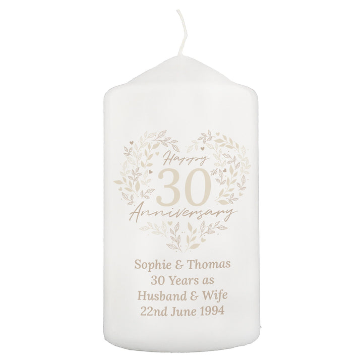 Personalised 30th Pearl Wedding Anniversary Pillar Candle – alternative view