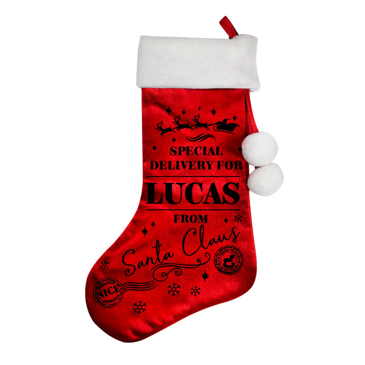 Personalised Special Delivery Red Stocking – alternative view