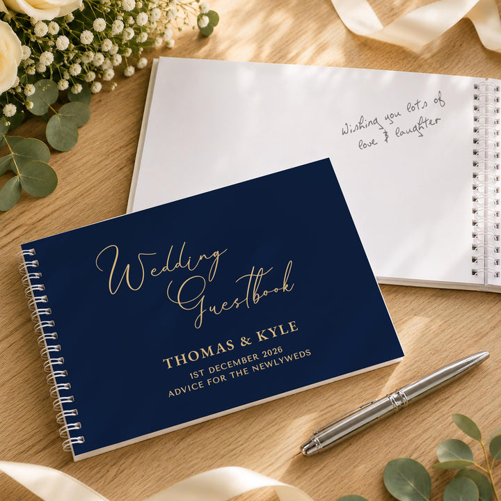 Personalised Navy Wedding Guest Book, The Personal Shop, personalised gifts