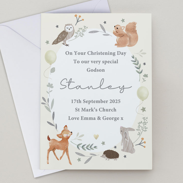 Personalised Woodland Animals New Baby Card, The Personal Shop, personalised gifts