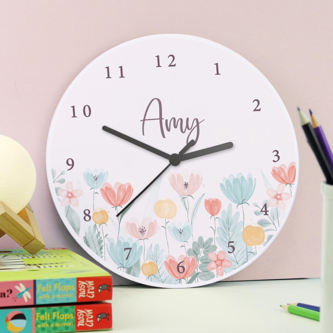 Personalised Floral Wooden Childrens Clock – alternative view