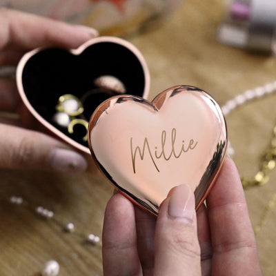 Personalised Engraved Rose Gold Heart Trinket Box