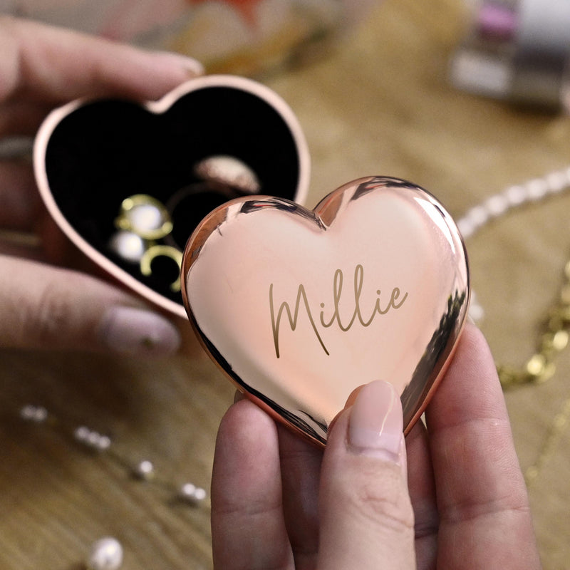 Personalised Engraved Rose Gold Heart Trinket Box