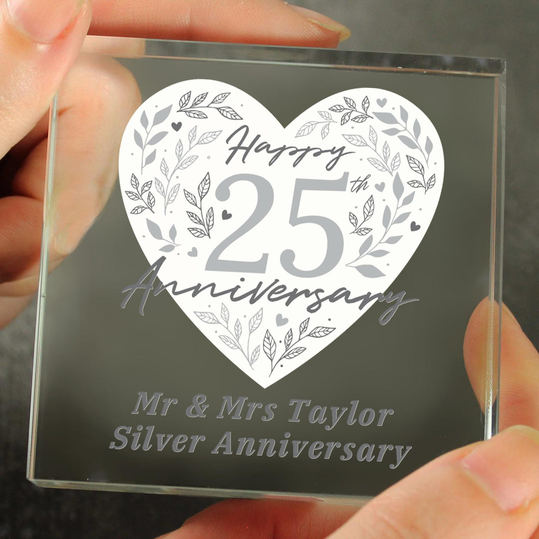 Personalised 25th Silver Wedding Anniversary Crystal Token – alternative view
