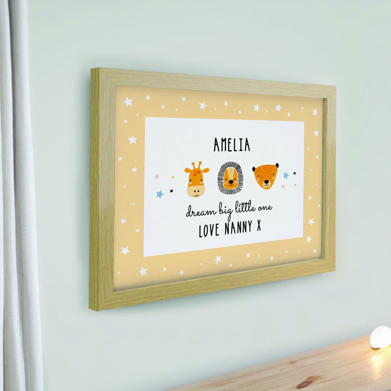 Personalised Safari Animals Oak Poster Frame