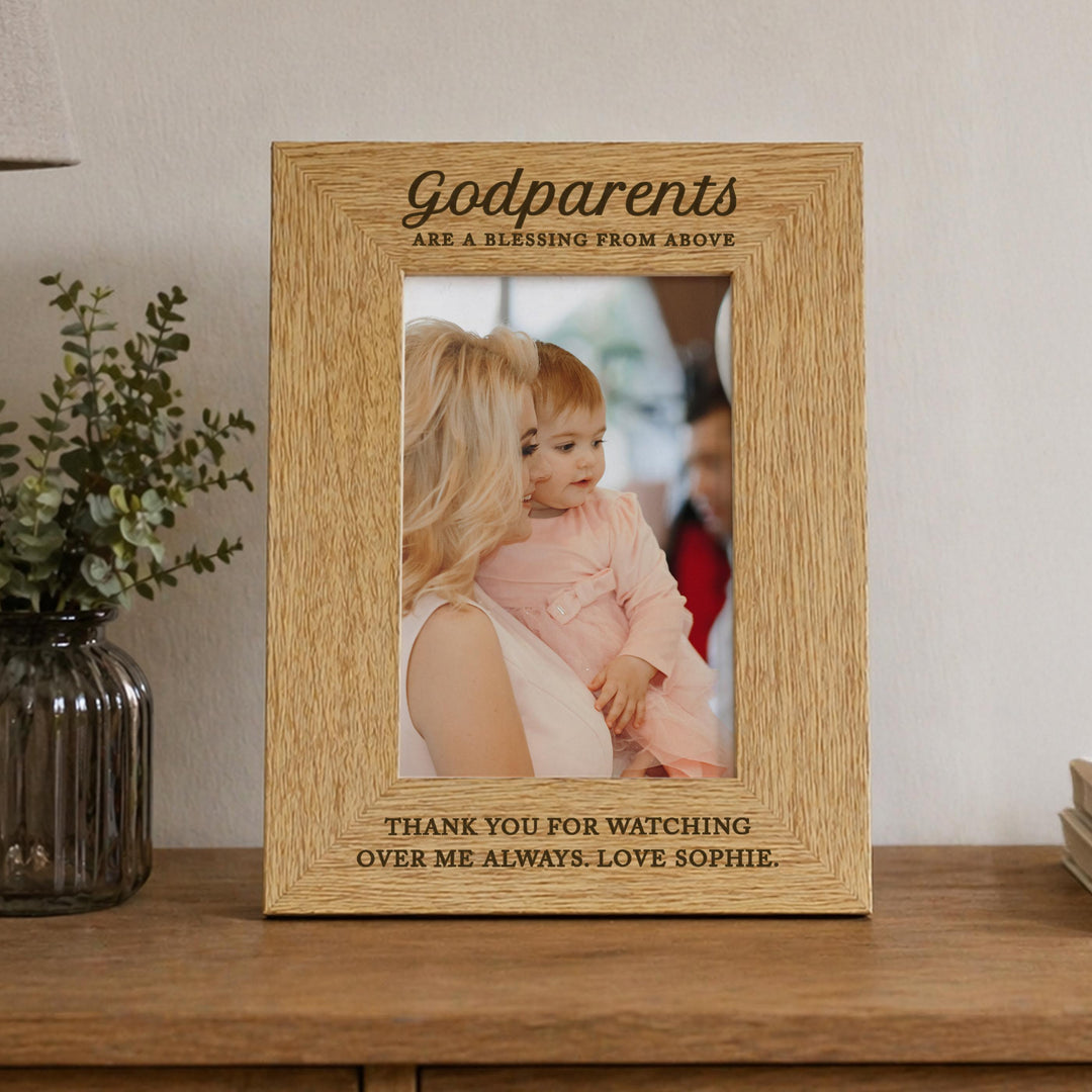 Personalised Godparents 6x4 Wooden Photo Frame, The Personal Shop, personalised gifts