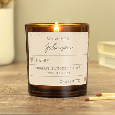 Personalised Wedding Party Amber Glass Candle