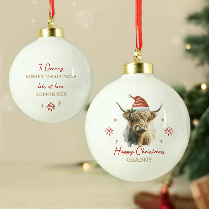 Personalised Highland Cow Christmas Bauble – alternative view