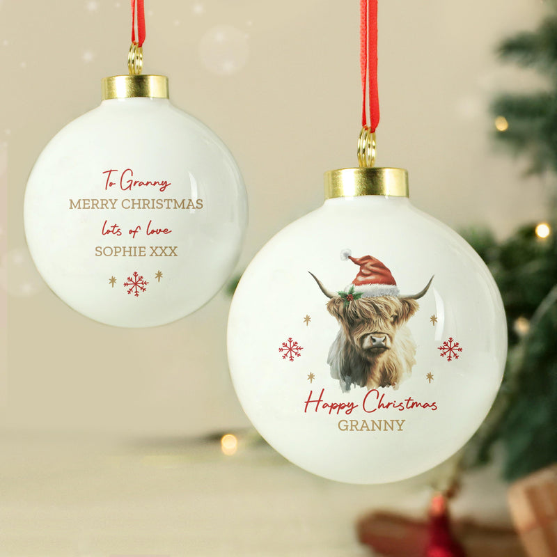 Personalised Highland Cow Christmas Bauble