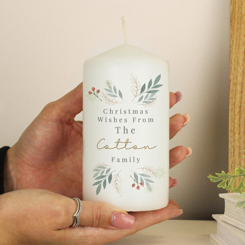 Personalised Christmas Foliage Pillar Candle