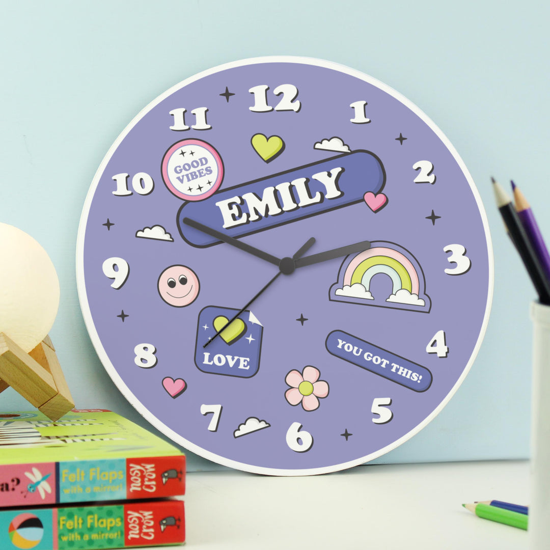 Personalised Positive Vibes Wooden Childrens Clock – alternative view