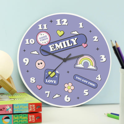 Personalised Positive Vibes Wooden Childrens Clock