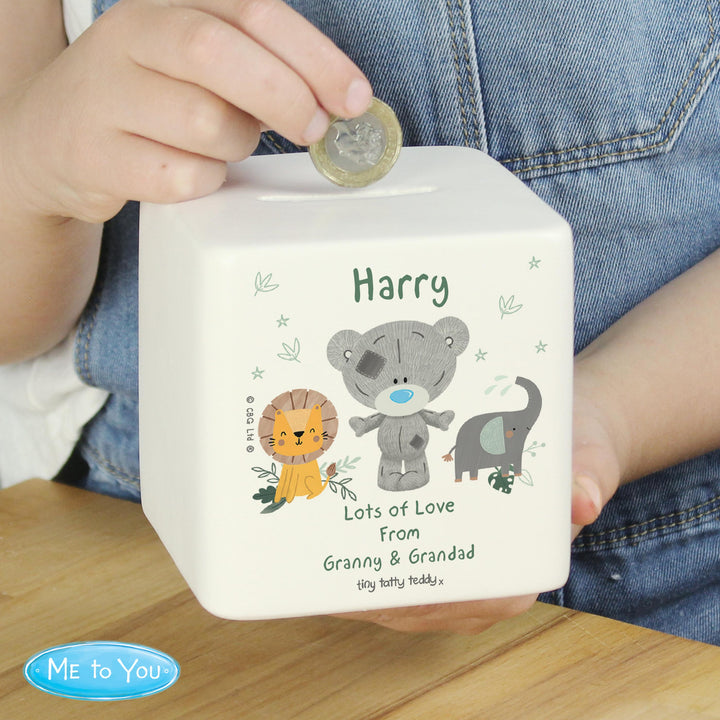 Personalised Tiny Tatty Teddy Jungle Animals Money Box, The Personal Shop, personalised gifts
