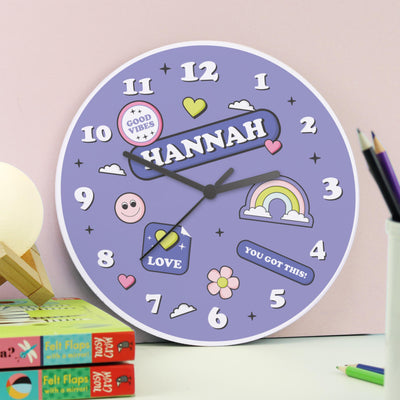 Personalised Positive Vibes Wooden Childrens Clock