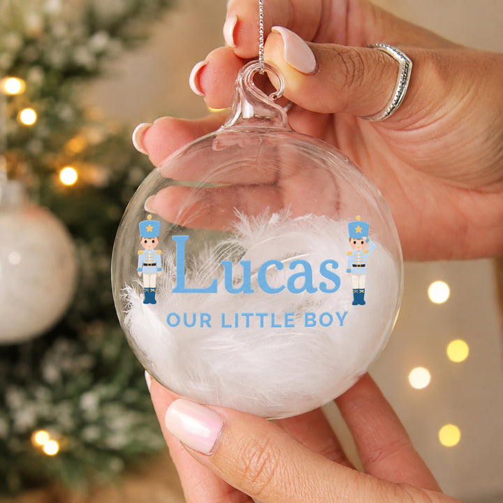 Personalised Nutcracker White Feather Glass Bauble, The Personal Shop, personalised gifts