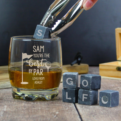 Personalised Best By Par Glass & Whisky Stones