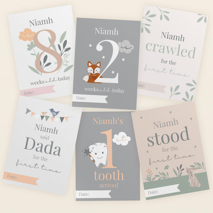 Personalised Woodland Animals Baby Milestone Cards – alternative view