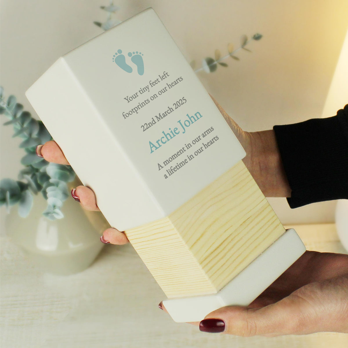 Personalised Baby Boy Small Wooden Urn – alternative view