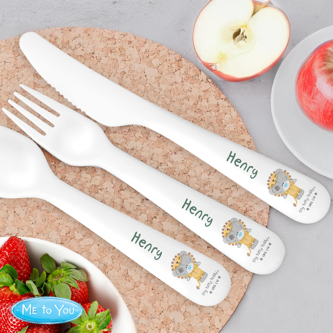 Personalised Tiny Tatty Teddy Jungle Animals Plastic 3 Piece Cutlery Set – alternative view