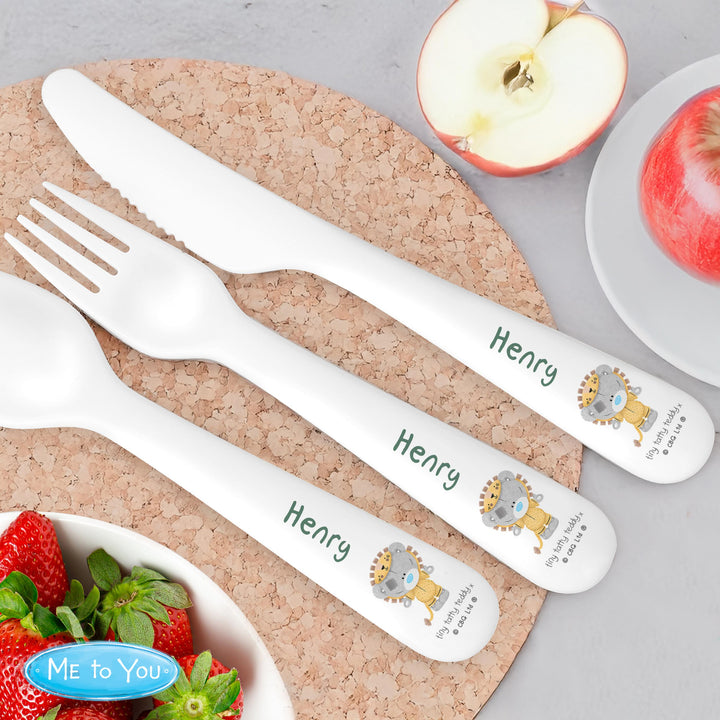 Personalised Tiny Tatty Teddy Jungle Animals Plastic 3 Piece Cutlery Set – alternative view