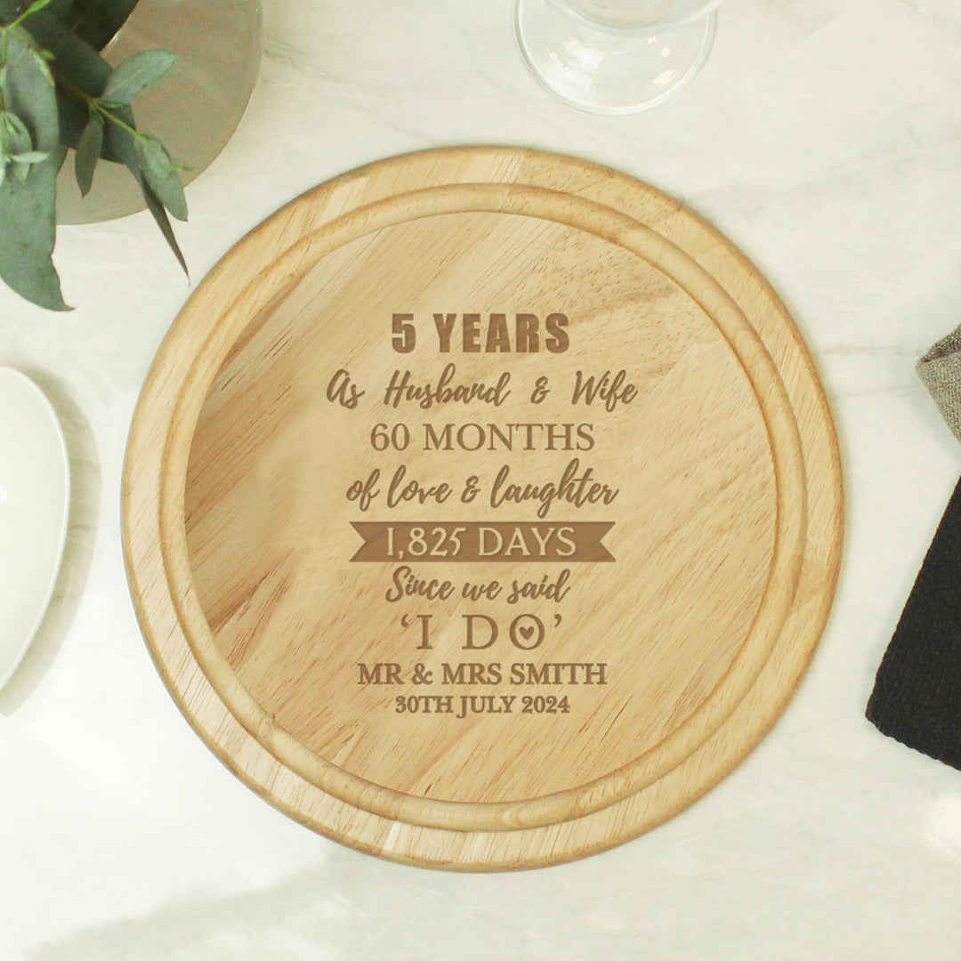 Personalised 5th Anniversary Heart Chopping Board – alternative view