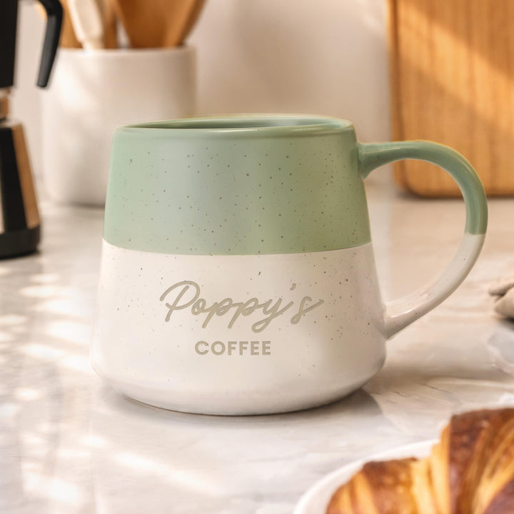 Personalised Message Green Speckled Ceramic Mug, The Personal Shop, personalised gifts