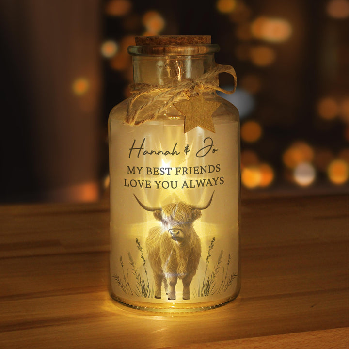 Personalised Highland Cow LED Light Up Jar – alternative view