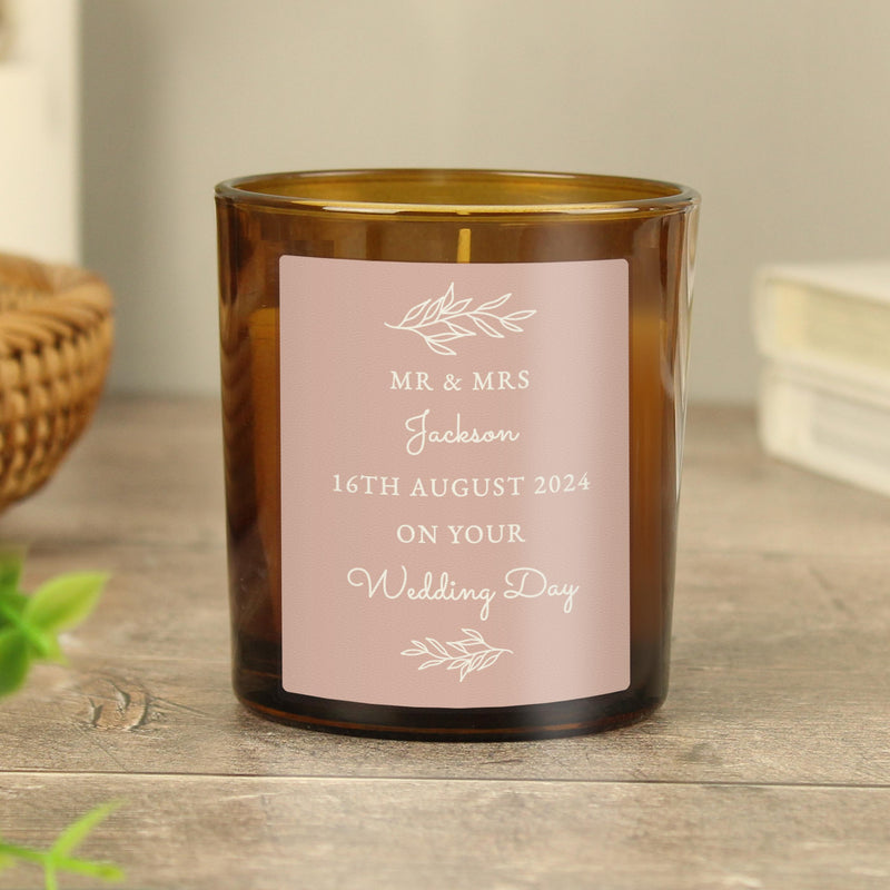 Personalised Pink Label Amber Glass Candle