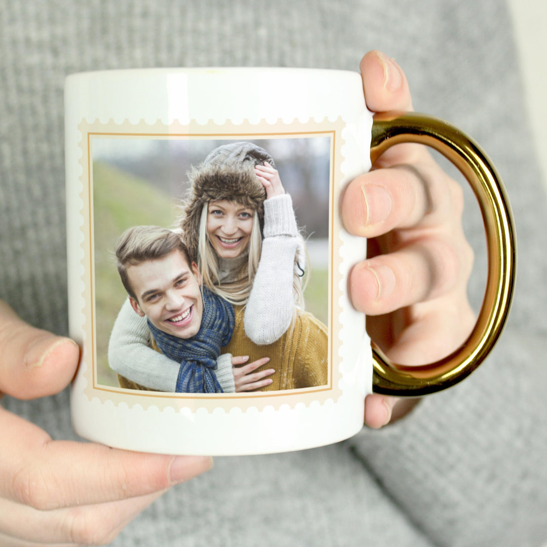 Personalised Photo Upload Gold Handled Mug – alternative view