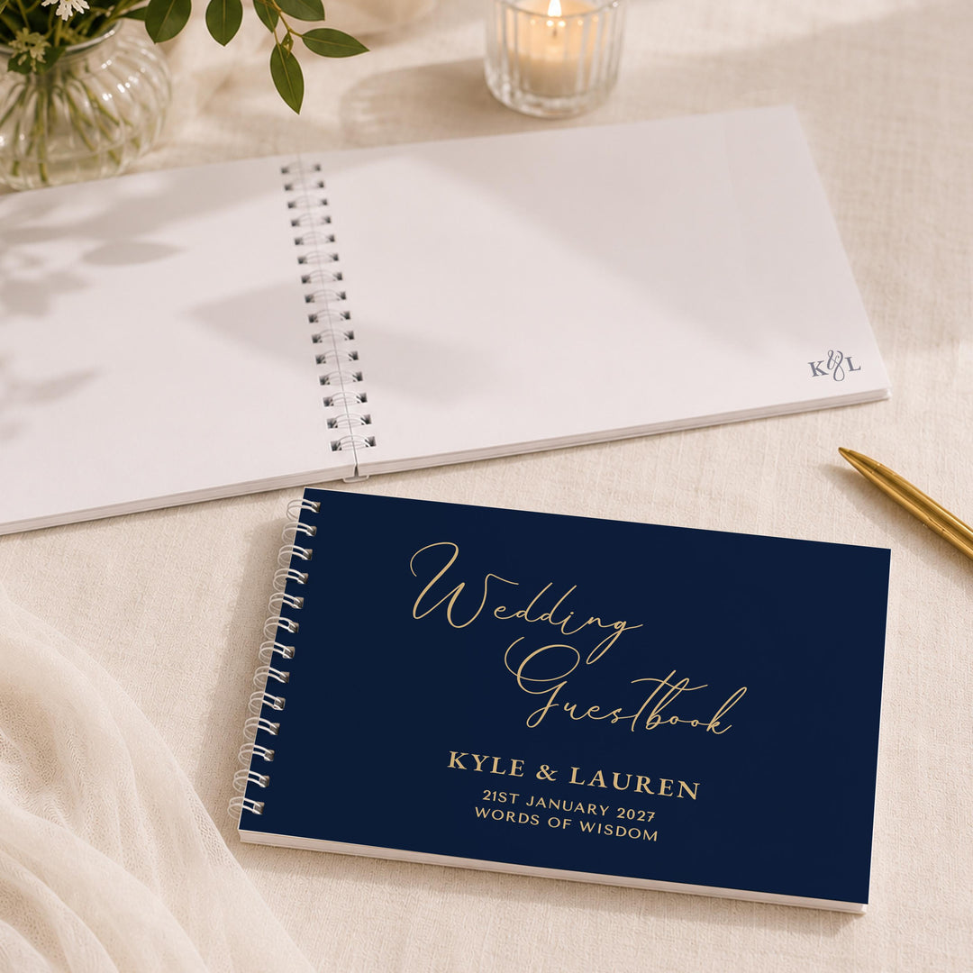 Personalised Navy Wedding Guest Book, The Personal Shop, personalised gifts