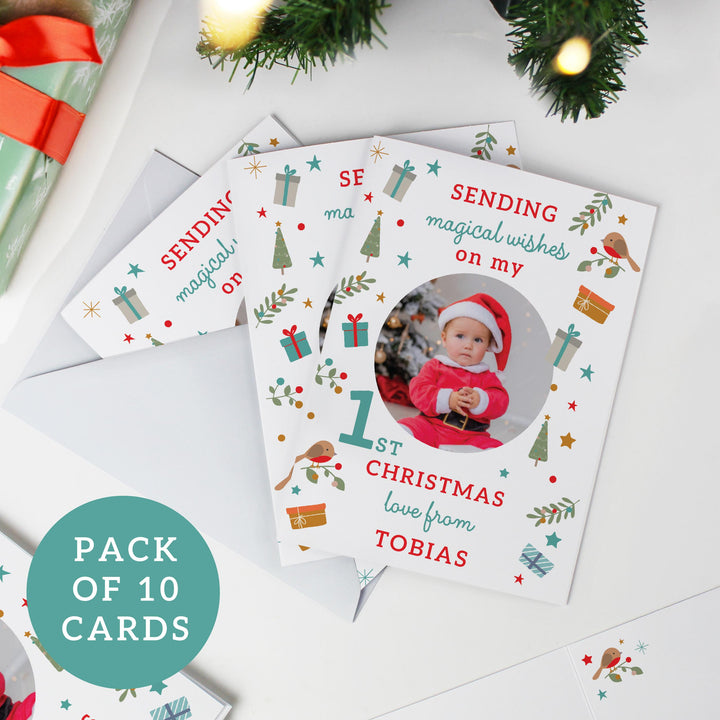 Personalised My 1st Christmas Photo Upload Pack of 10 Cards – alternative view