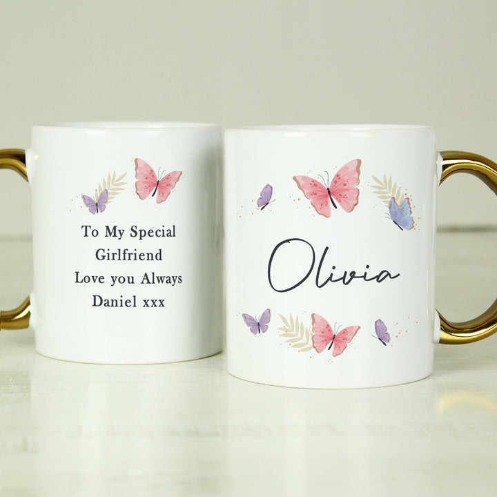 Personalised Butterfly Gold Handled Mug – alternative view