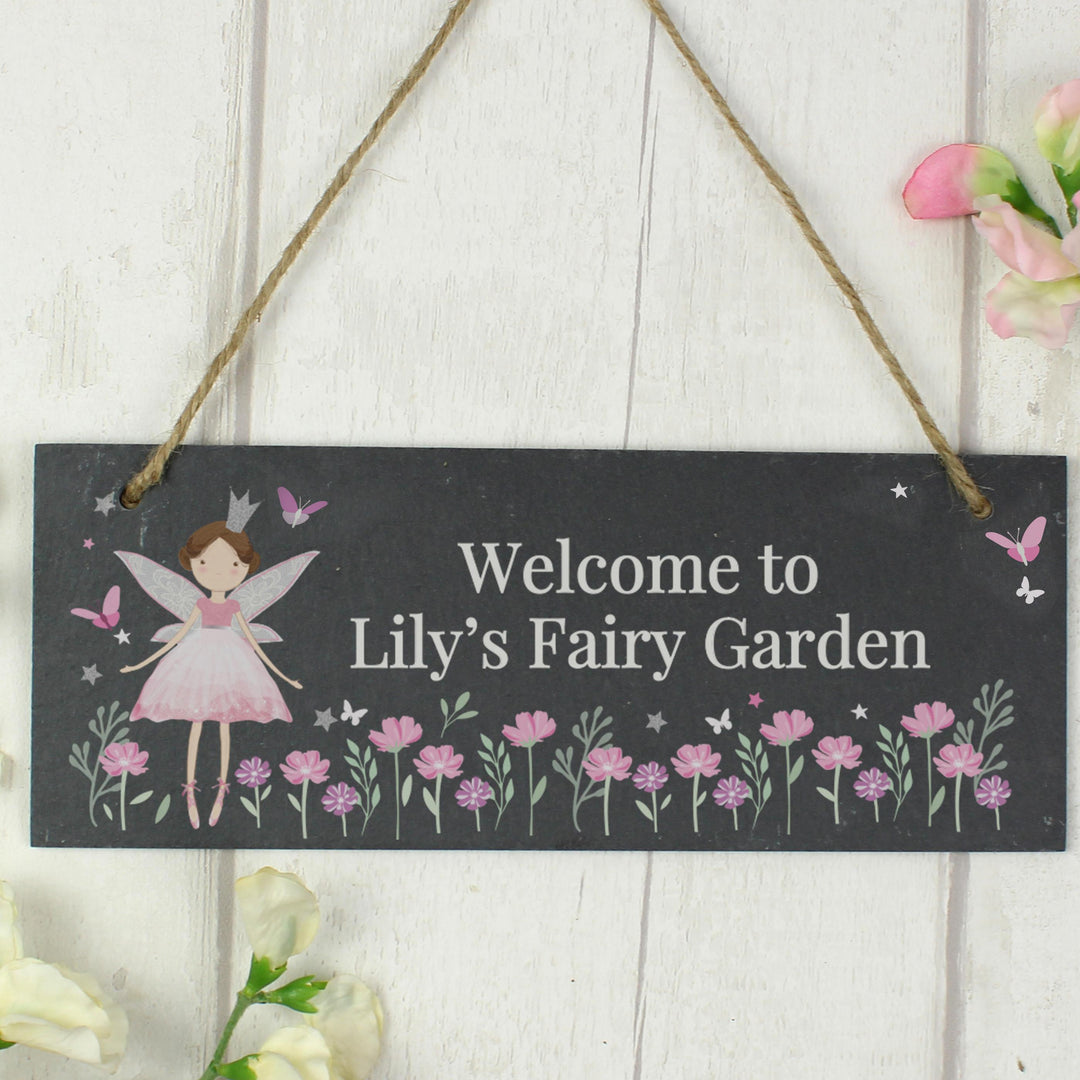 Personalised Fairy Princess Garden Hanging Slate Sign – alternative view